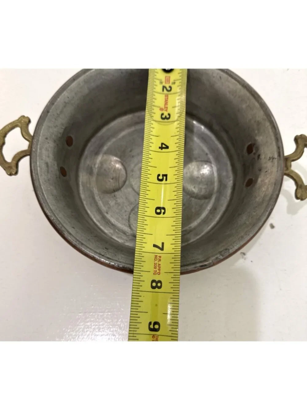 Antique French Copper Brass Handled Egg Poacher Escargot Pan 5 Hole